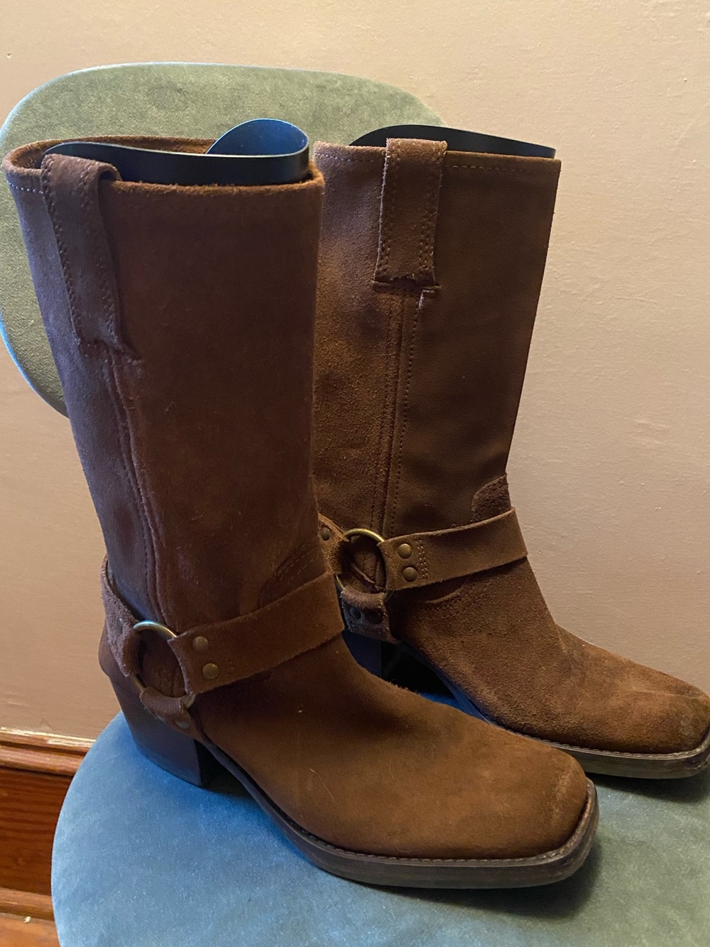 Matisse Brown Suede Mid-Calf Harness Heeled Biker Boots
